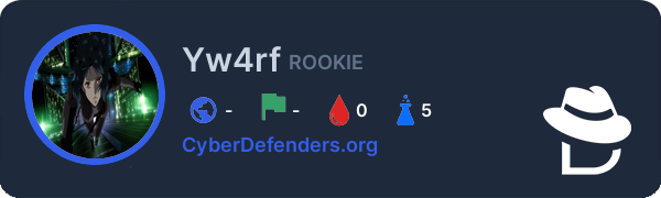 yw4rf's cyberdefenders badge